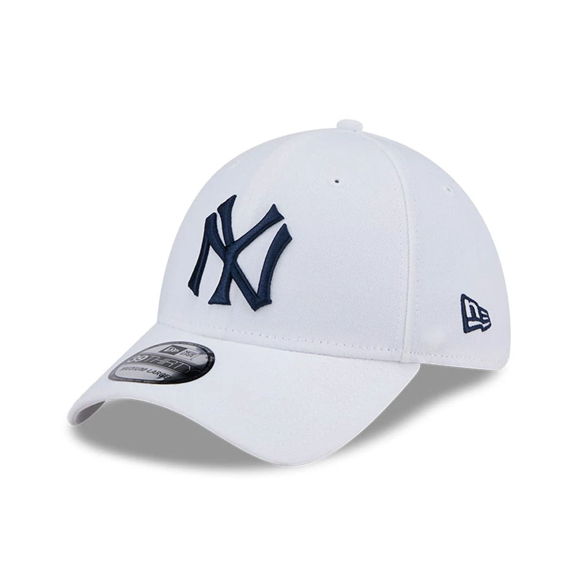 Pictured is this MLB Evergreen New York Yankees 39THIRTY Stretch Fit cap in white. 1