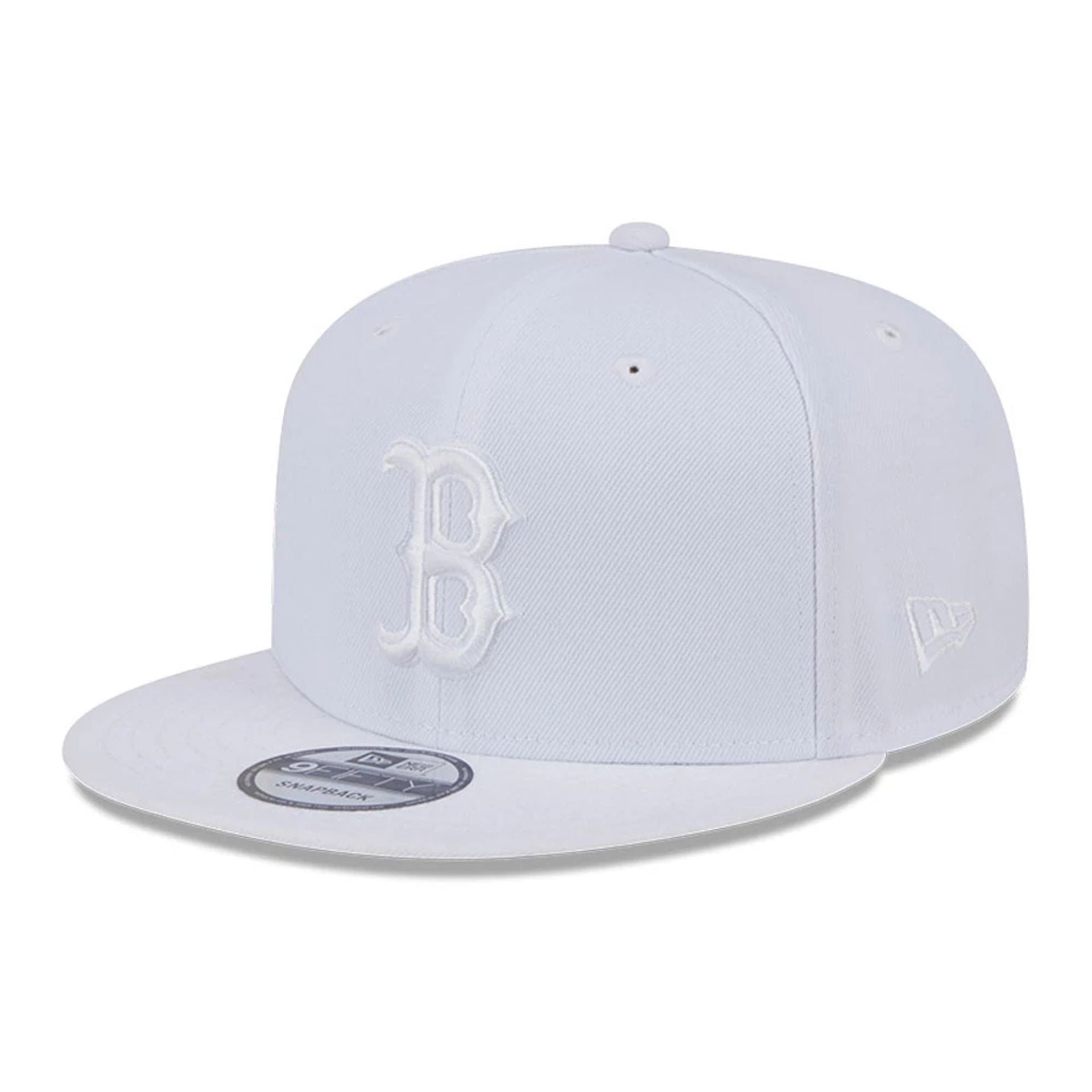 Pictured is this MLB Evergreen Boston Red Sox 9FIFTY Snapback cap in white. 1