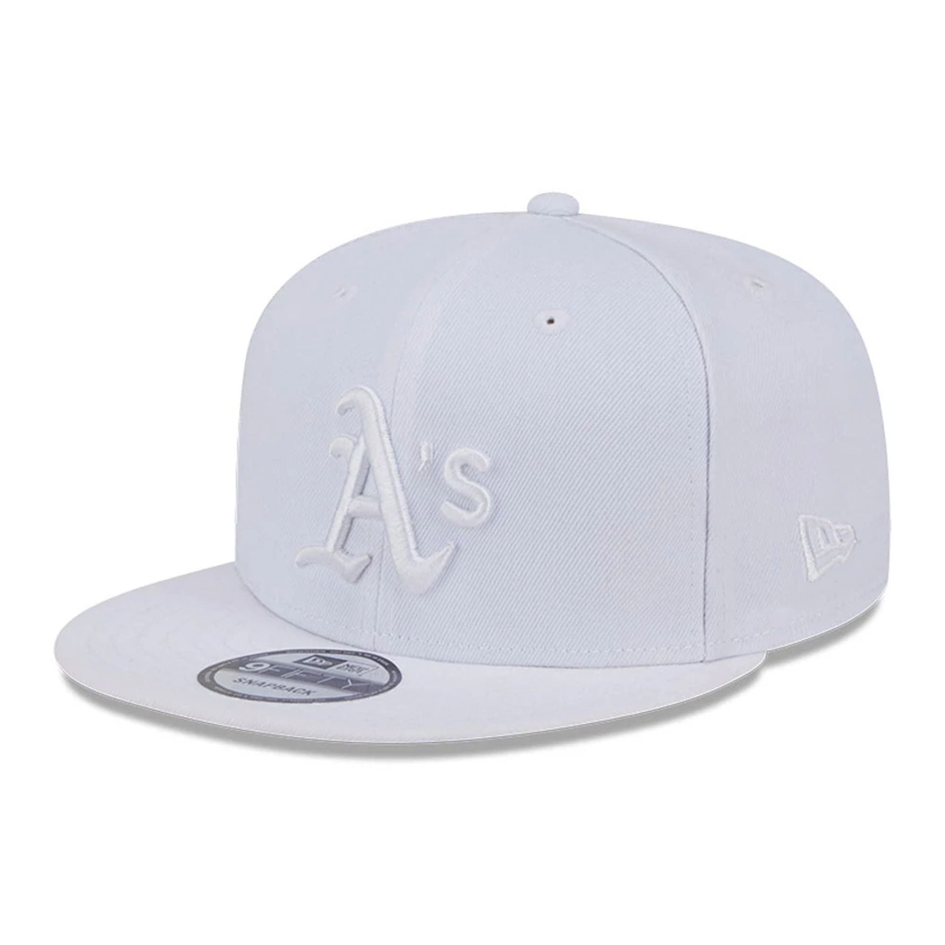 Pictured is this MLB Evergreen Athletics 9FIFTY Snapback cap in white. 1