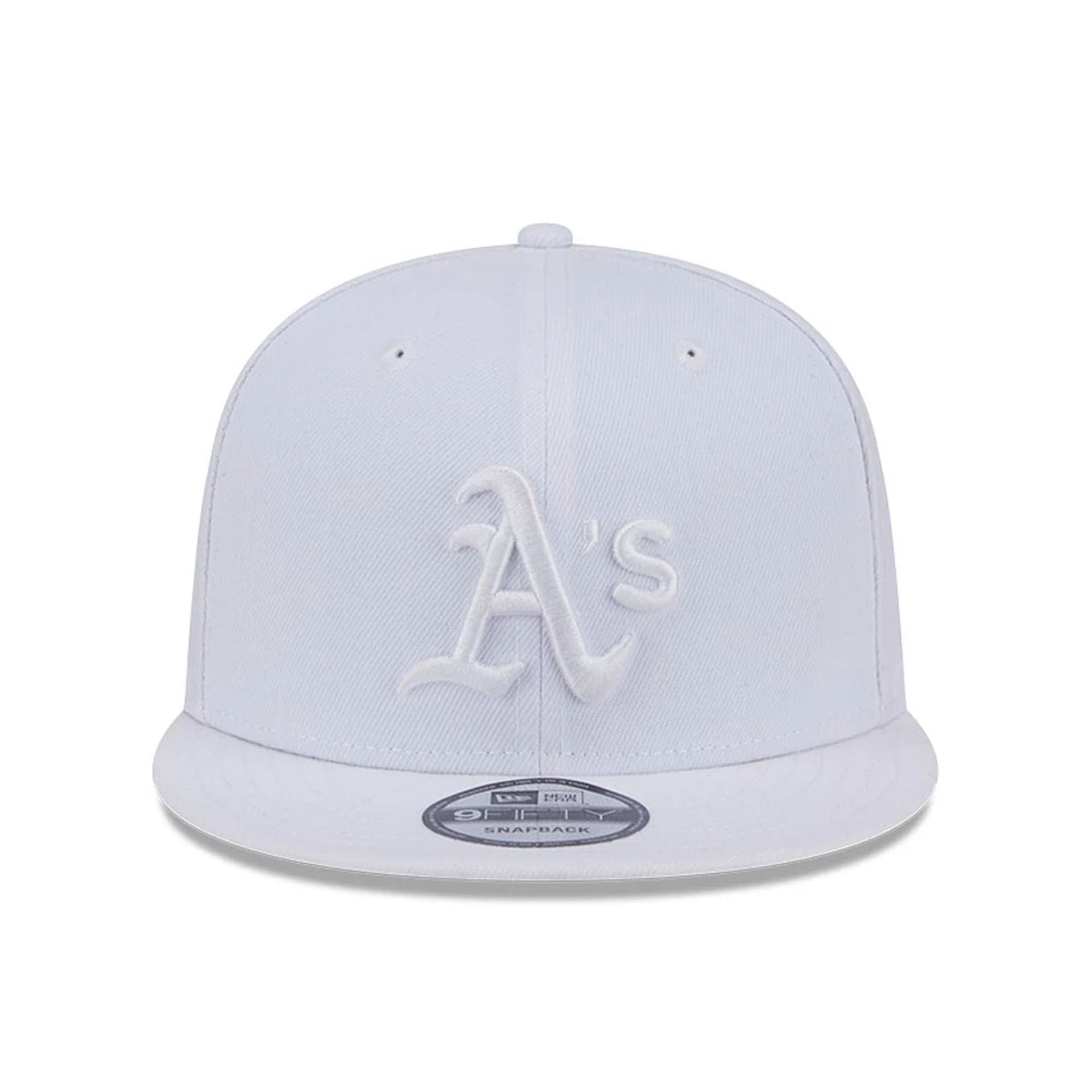Pictured is this MLB Evergreen Athletics 9FIFTY Snapback cap in white. 3