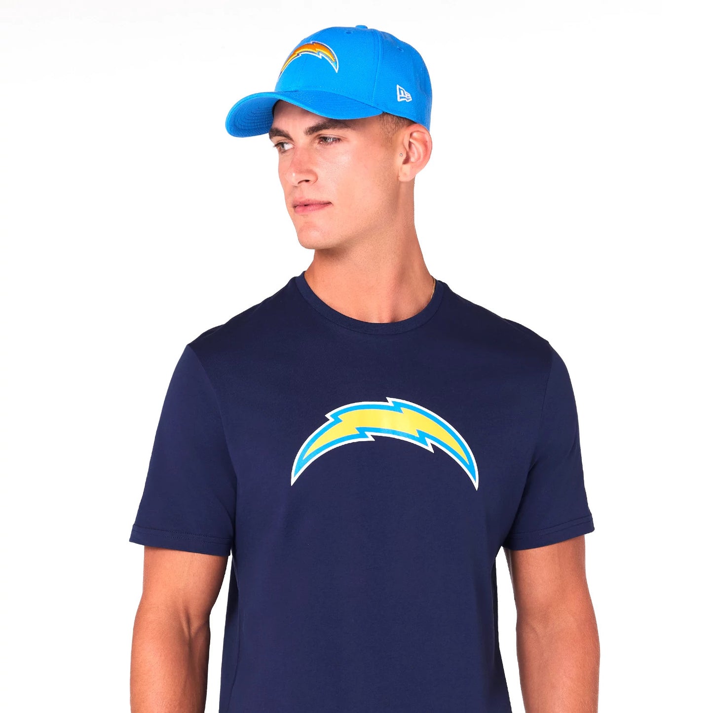 The Male model is wearing LA Chargers NFL Blue T-Shirt 6