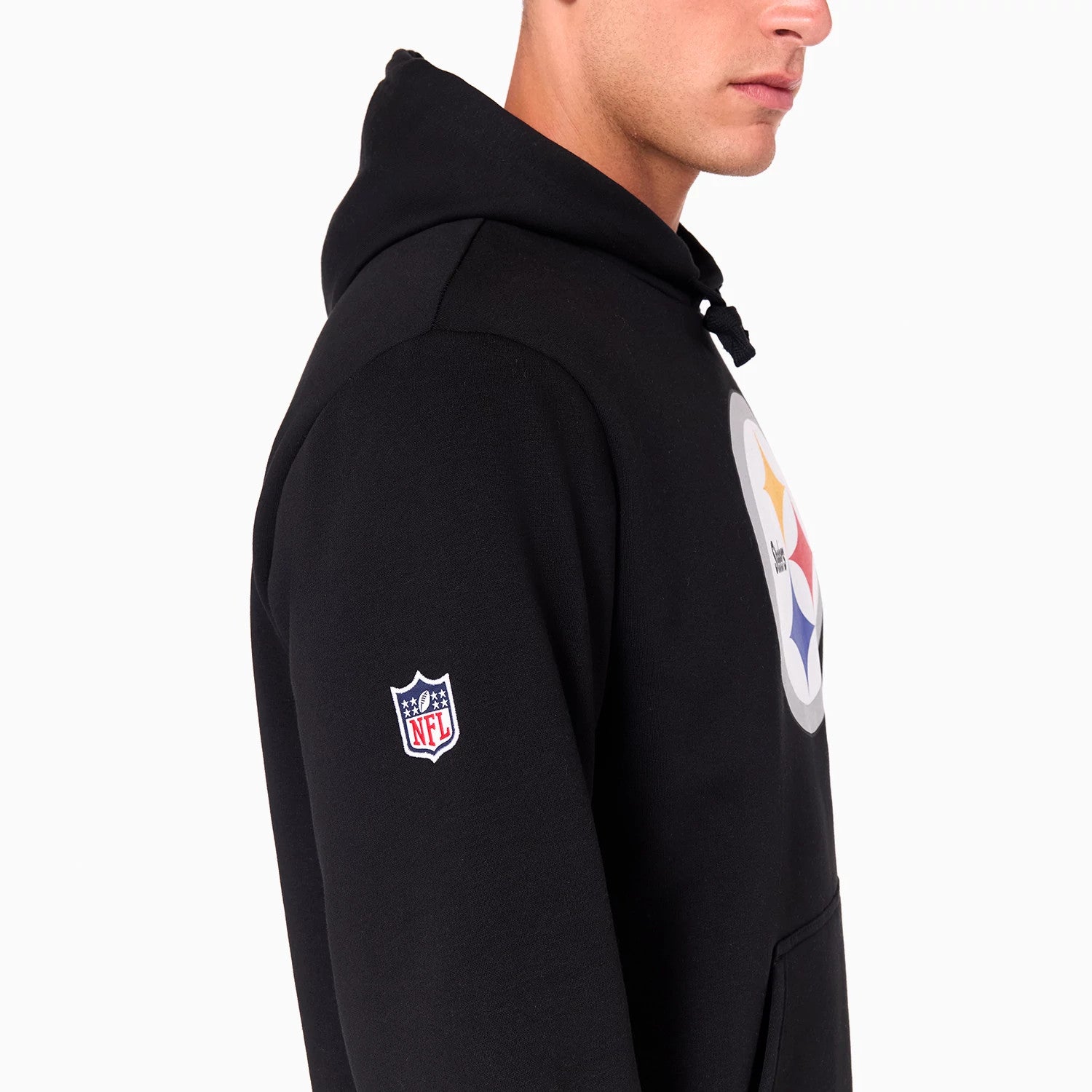 The Male model is wearing Pittsburgh Steelers NFL Black Pullover Hoodie 6