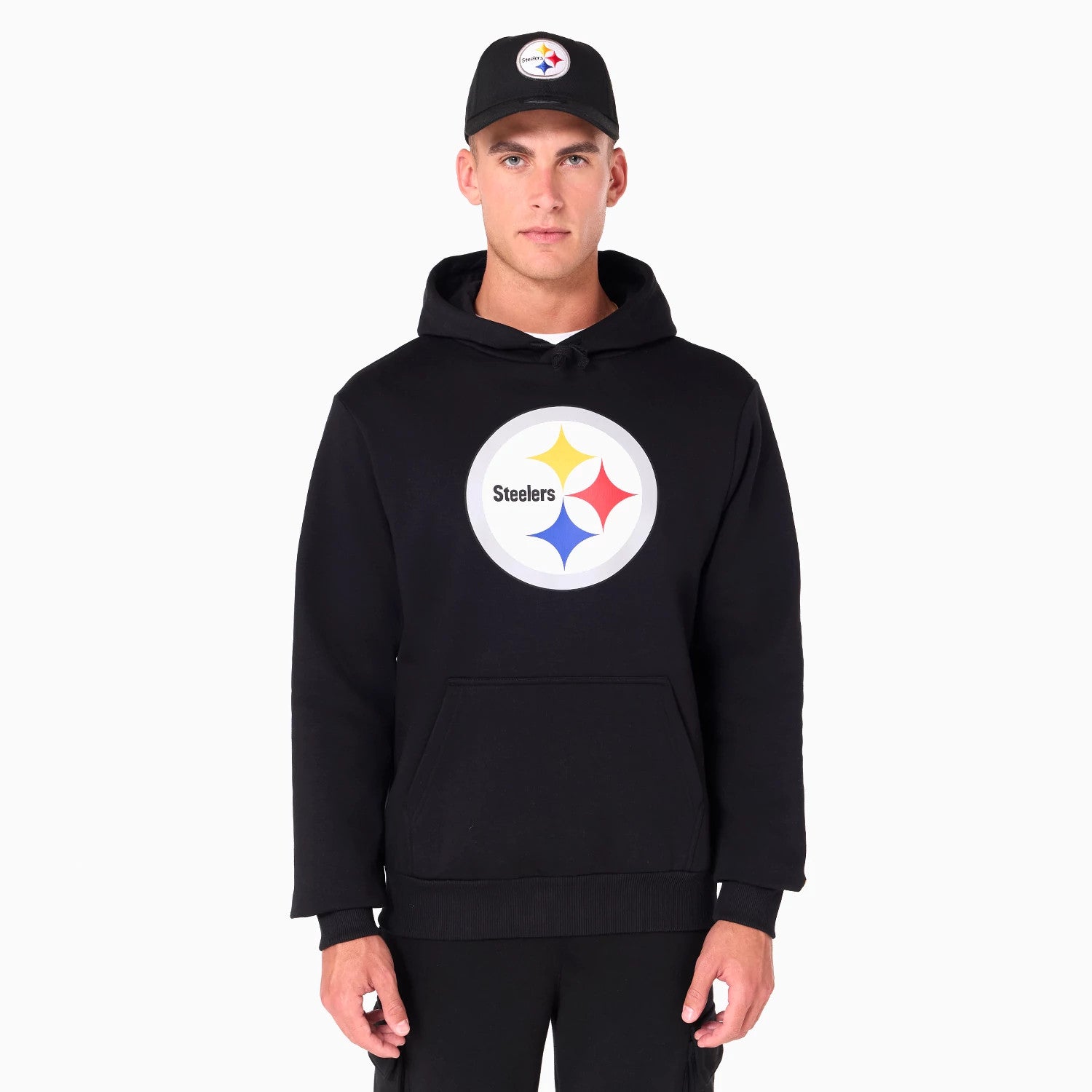 The Male model is wearing Pittsburgh Steelers NFL Black Pullover Hoodie 12