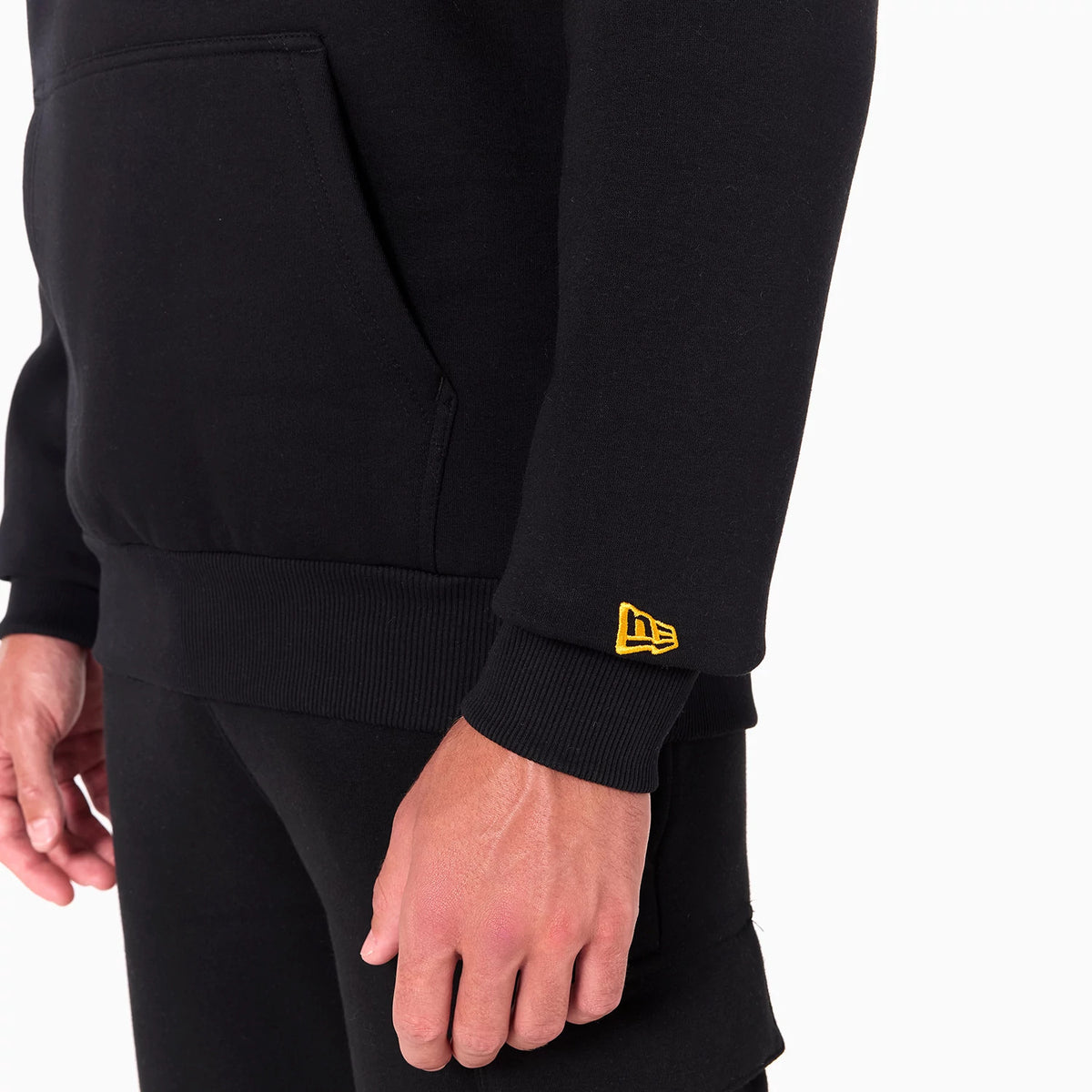 The Male model is wearing Pittsburgh Steelers NFL Black Pullover Hoodie 7