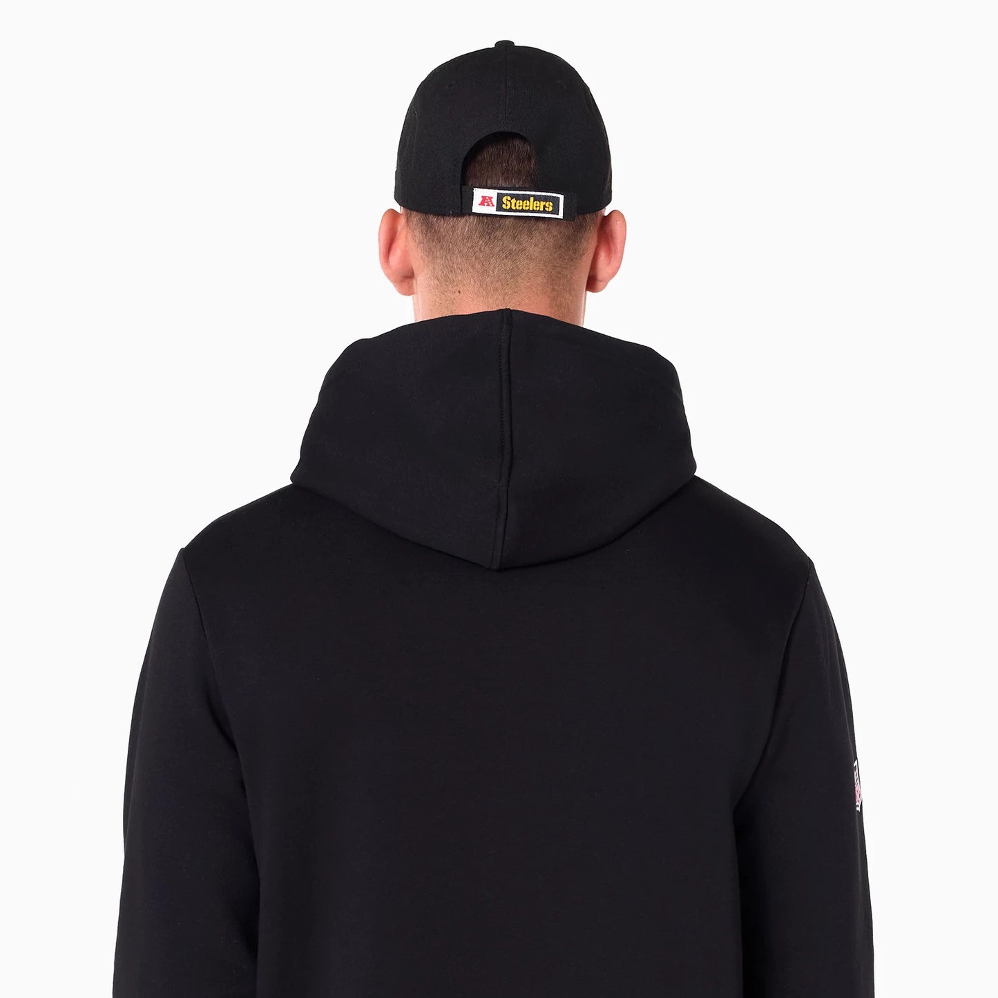 The Male model is wearing Pittsburgh Steelers NFL Black Pullover Hoodie 9