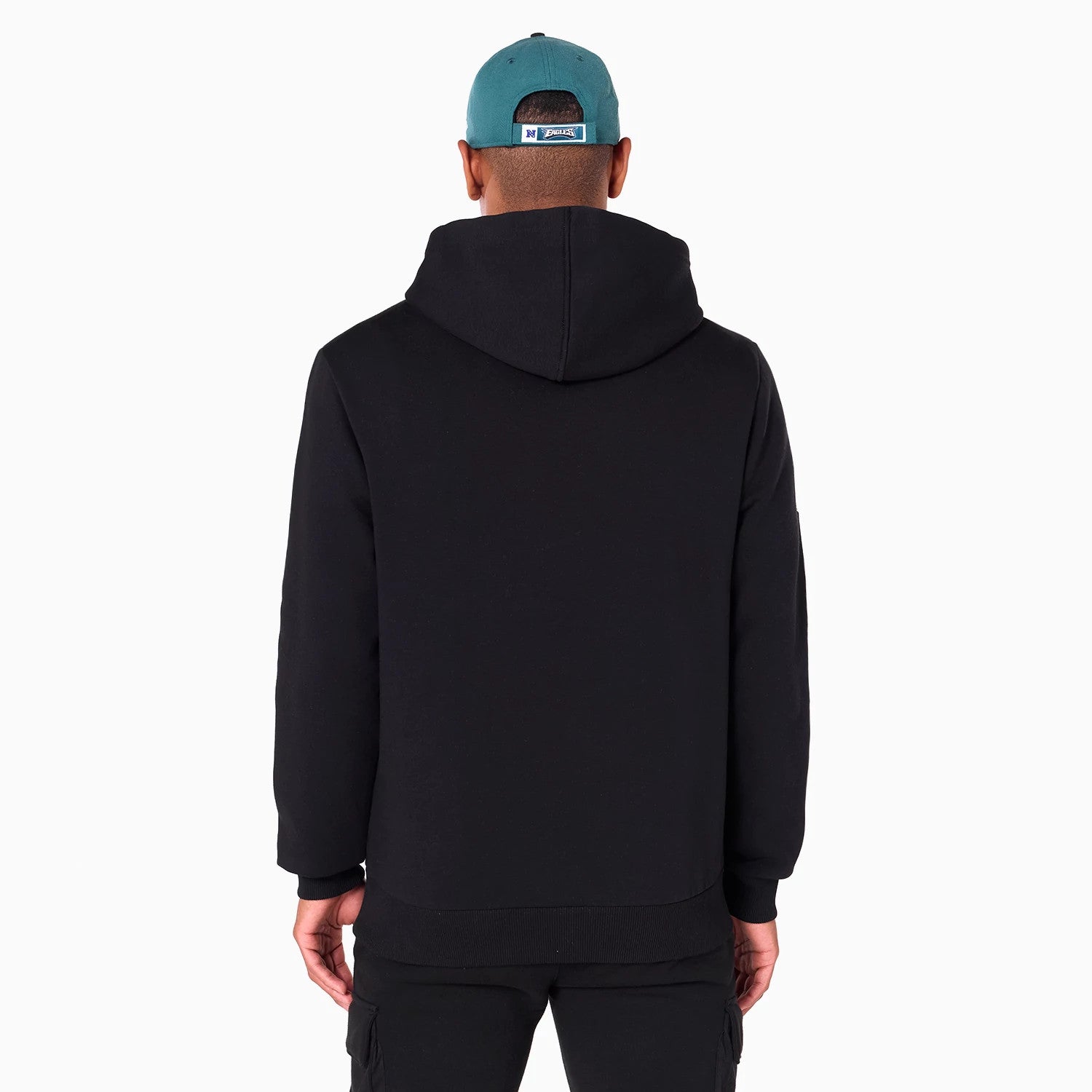 The Male model is wearing Philadelphia Eagles NFL Black Pullover Hoodie 2