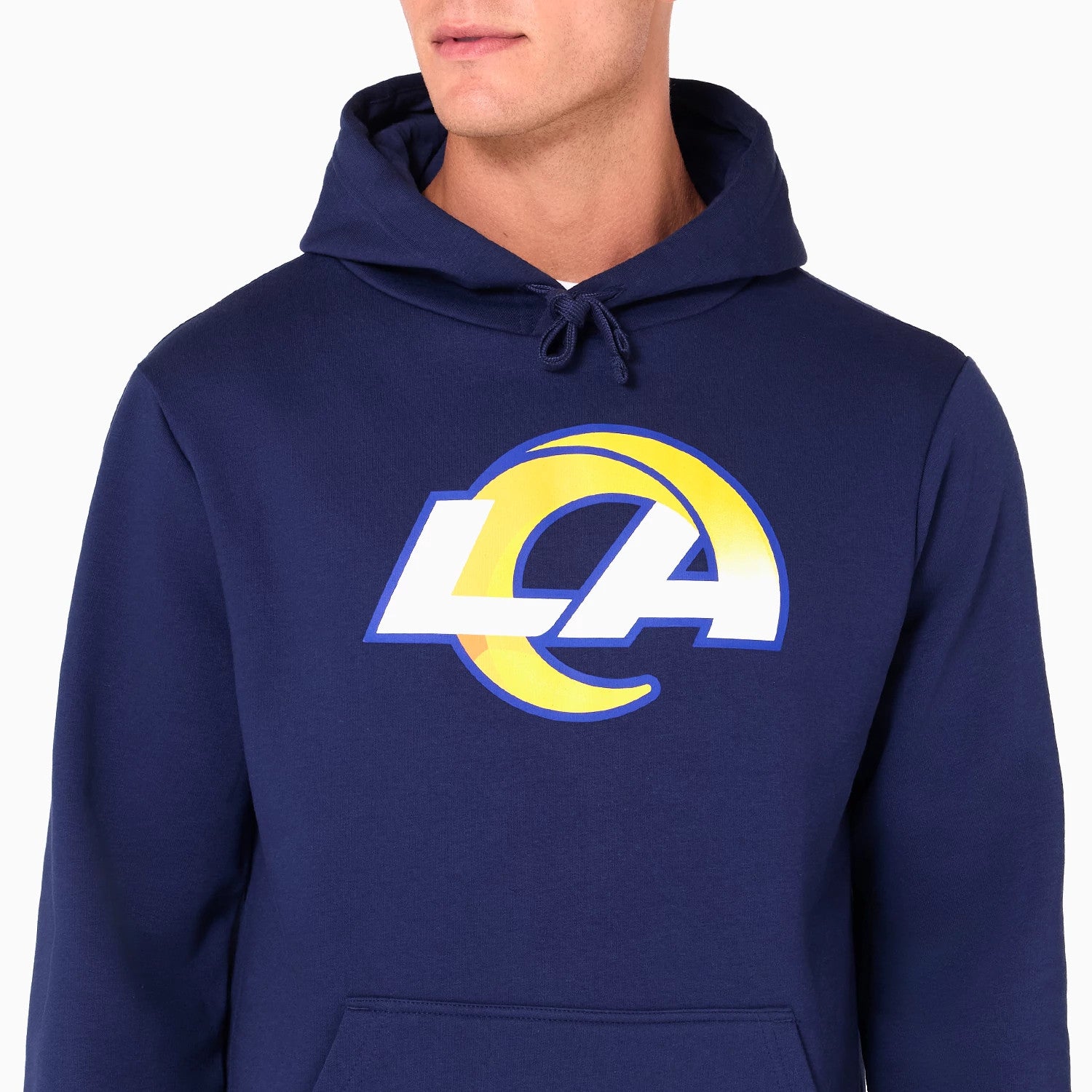 The Male model is wearing LA Rams NFL Navy Pullover Hoodie 3