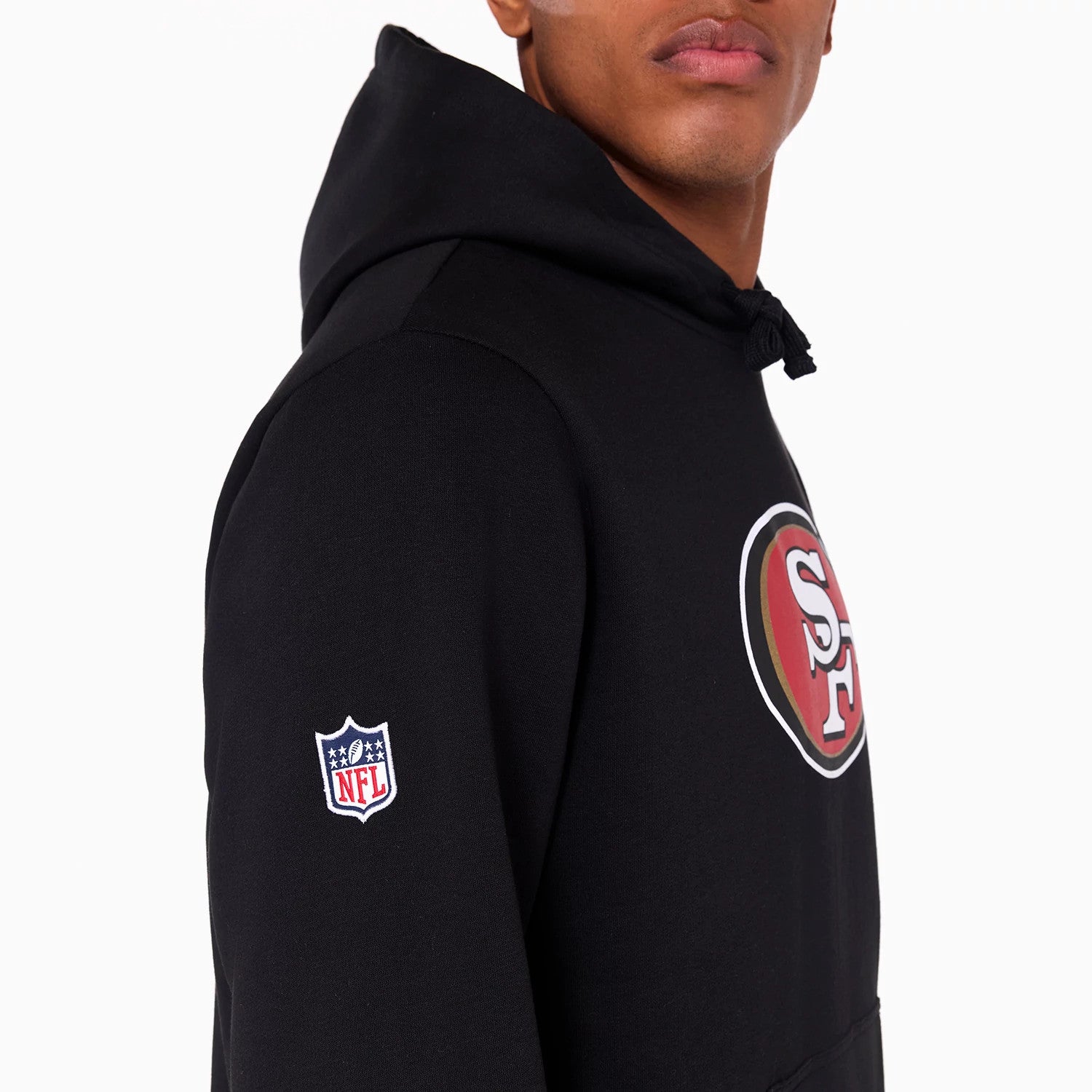 The Male model is wearing San Francisco 49ers NFL Black Pullover Hoodie 6