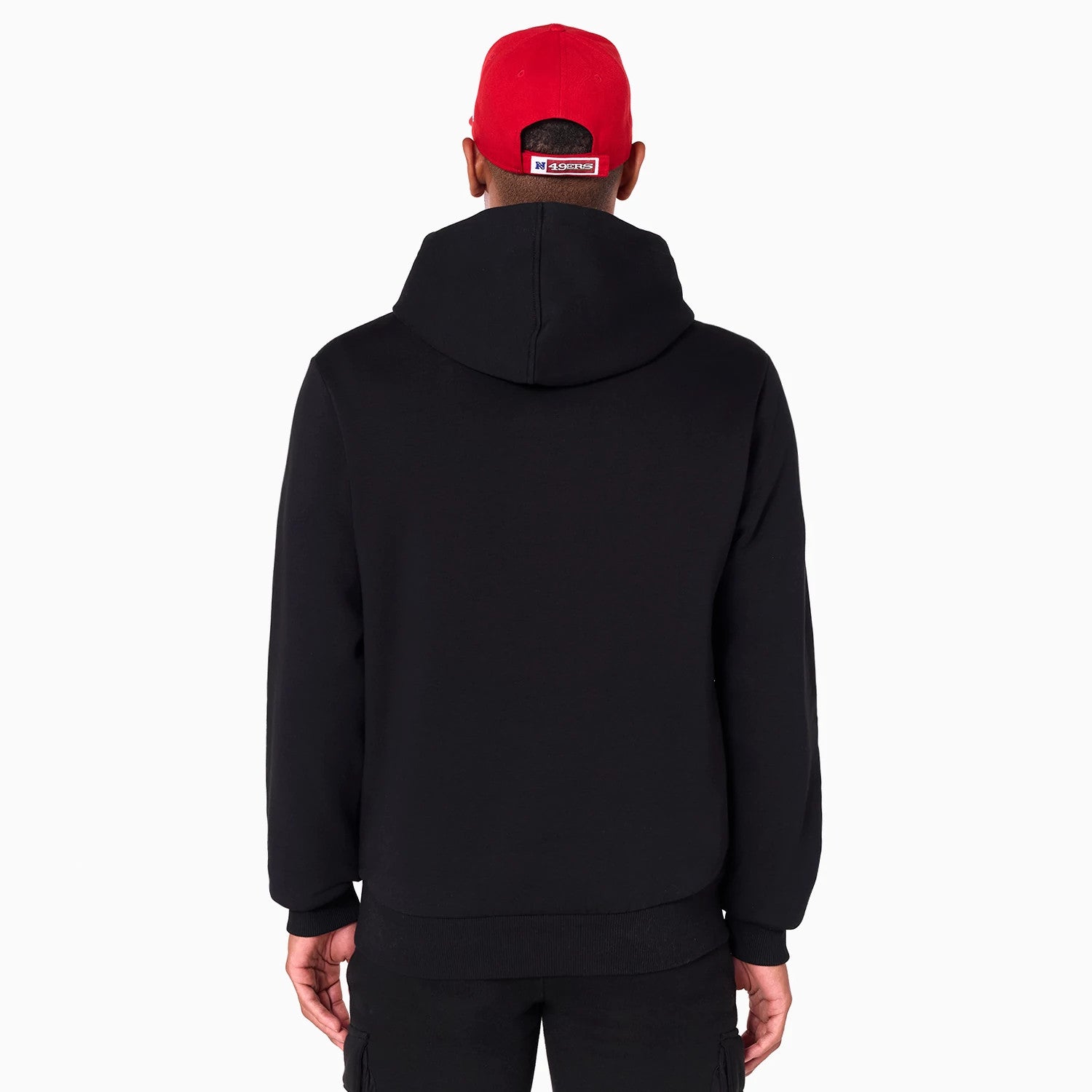 The Male model is wearing San Francisco 49ers NFL Black Pullover Hoodie 2