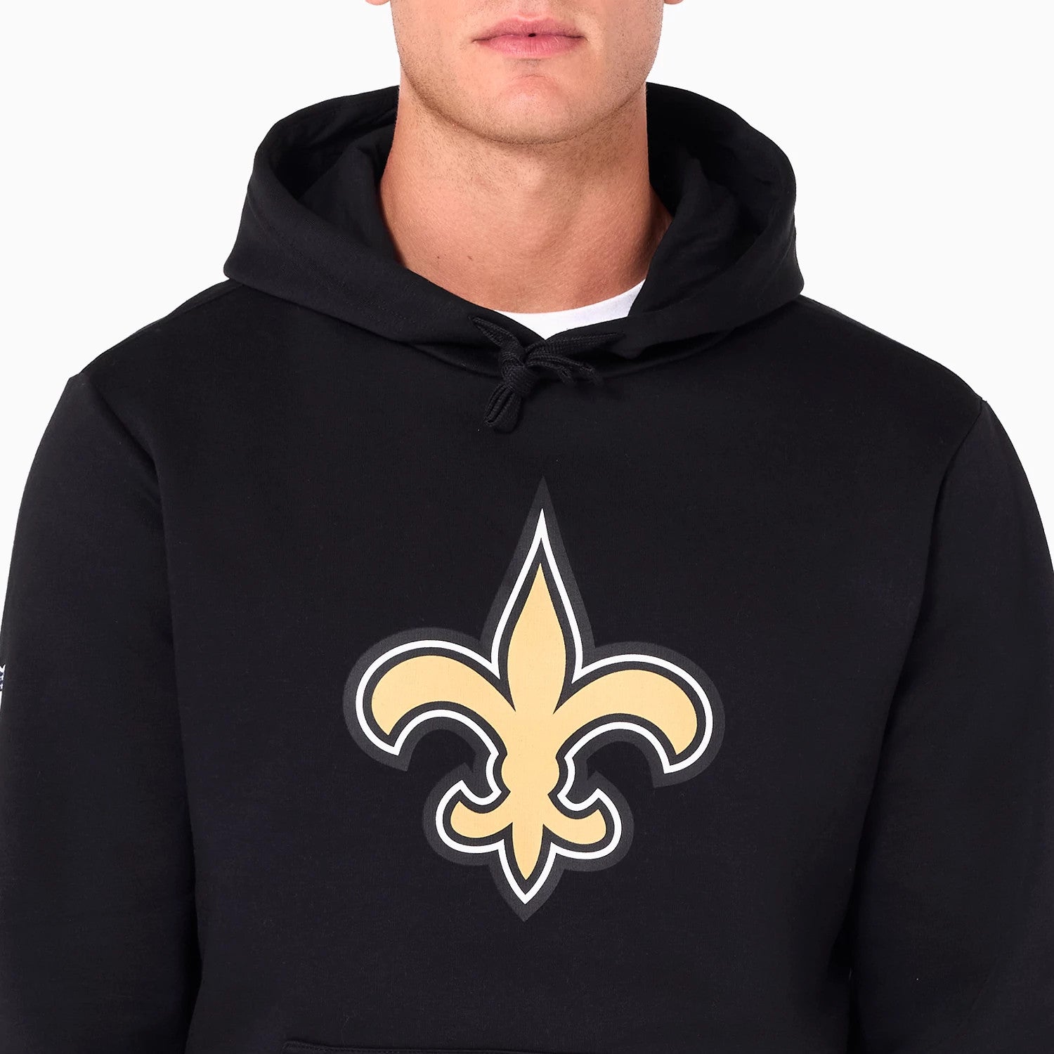 The Male model is wearing New Orleans Saints NFL Black Pullover Hoodie 3