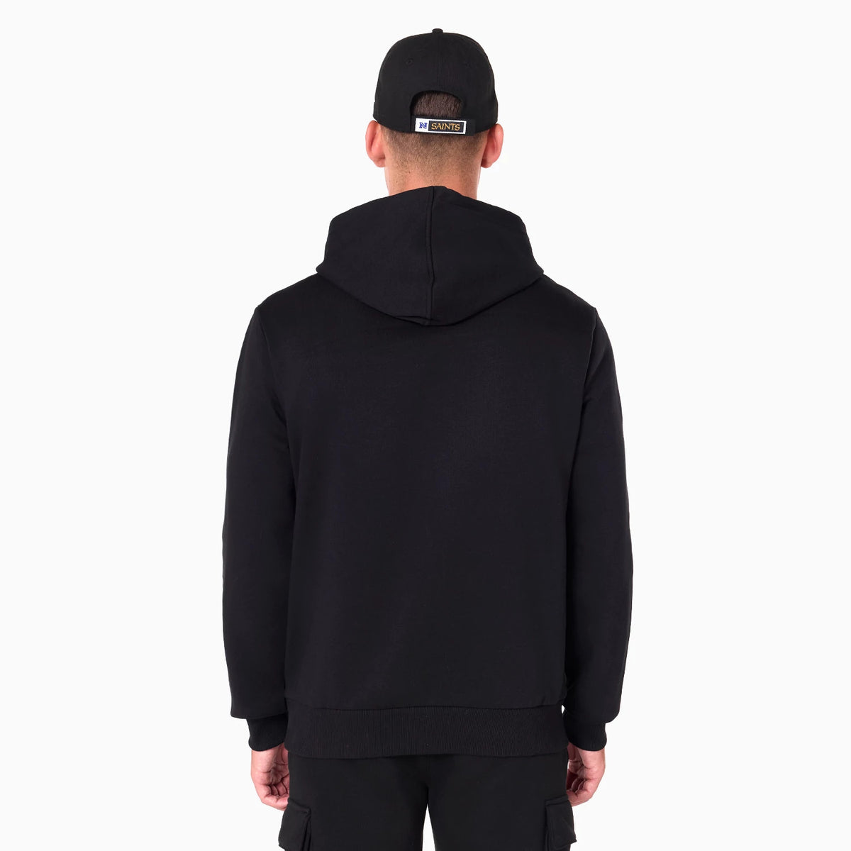 The Male model is wearing New Orleans Saints NFL Black Pullover Hoodie 2