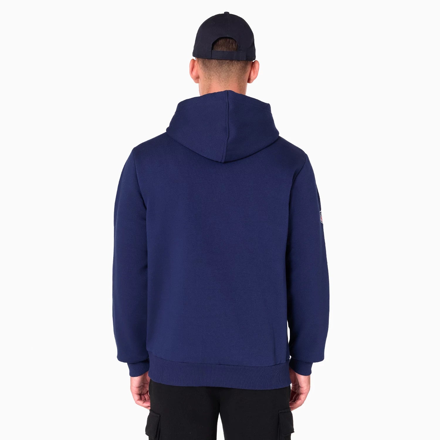 The Male model is wearing Denver Broncos NFL Navy Pullover Hoodie 2