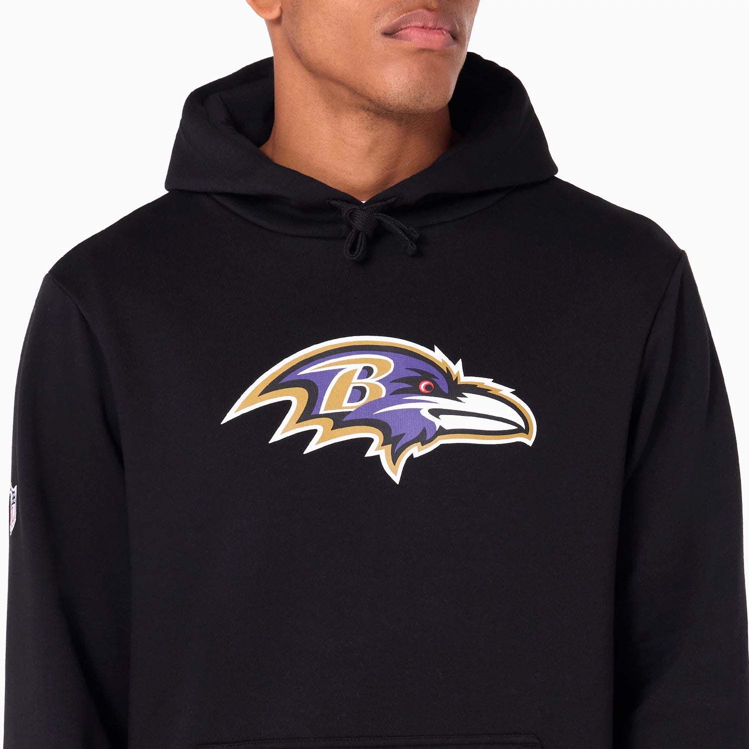 The Male model is wearing Baltimore Ravens NFL Black Pullover Hoodie 4
