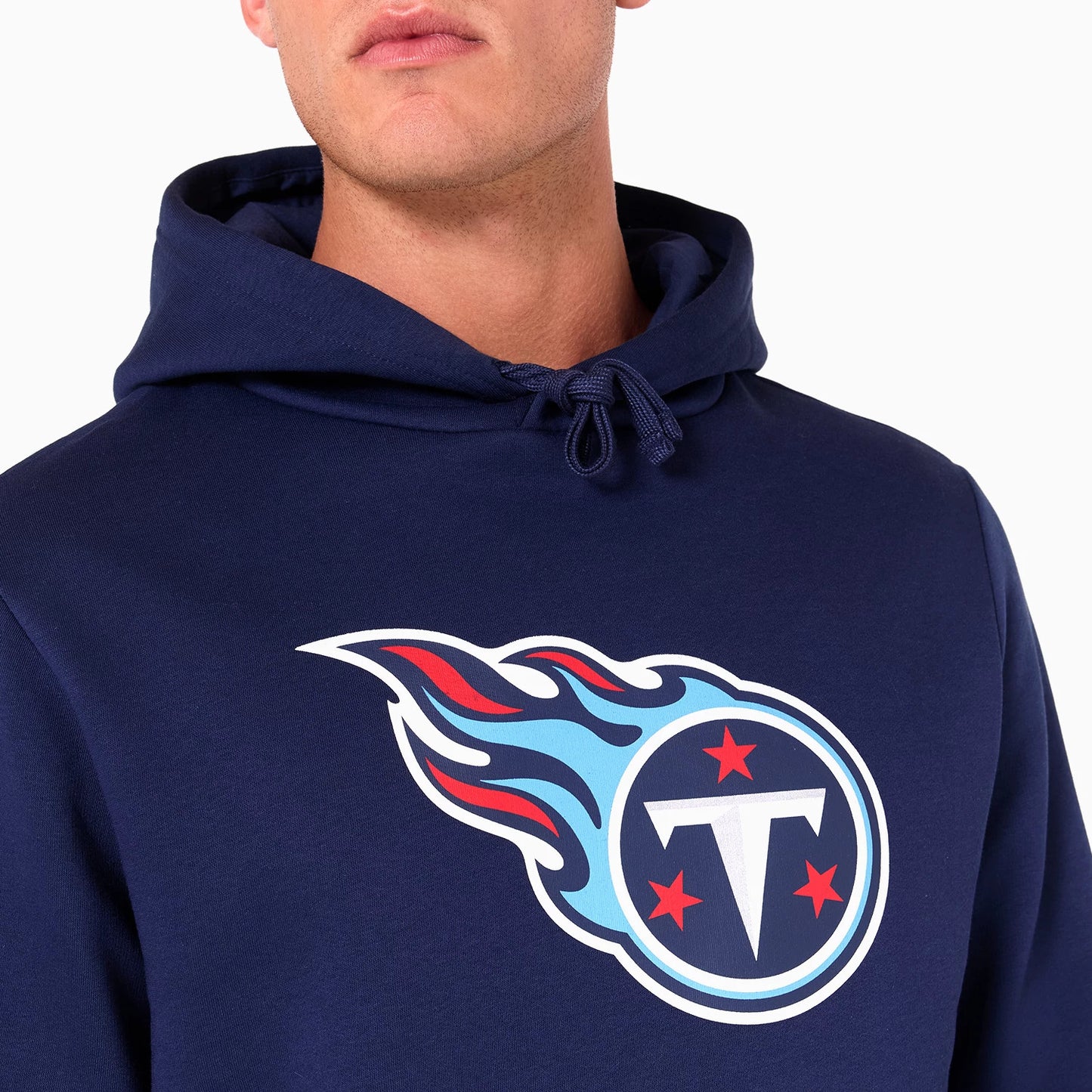 The Male model is wearing Tennessee Titans NFL Navy Pullover Hoodie 6