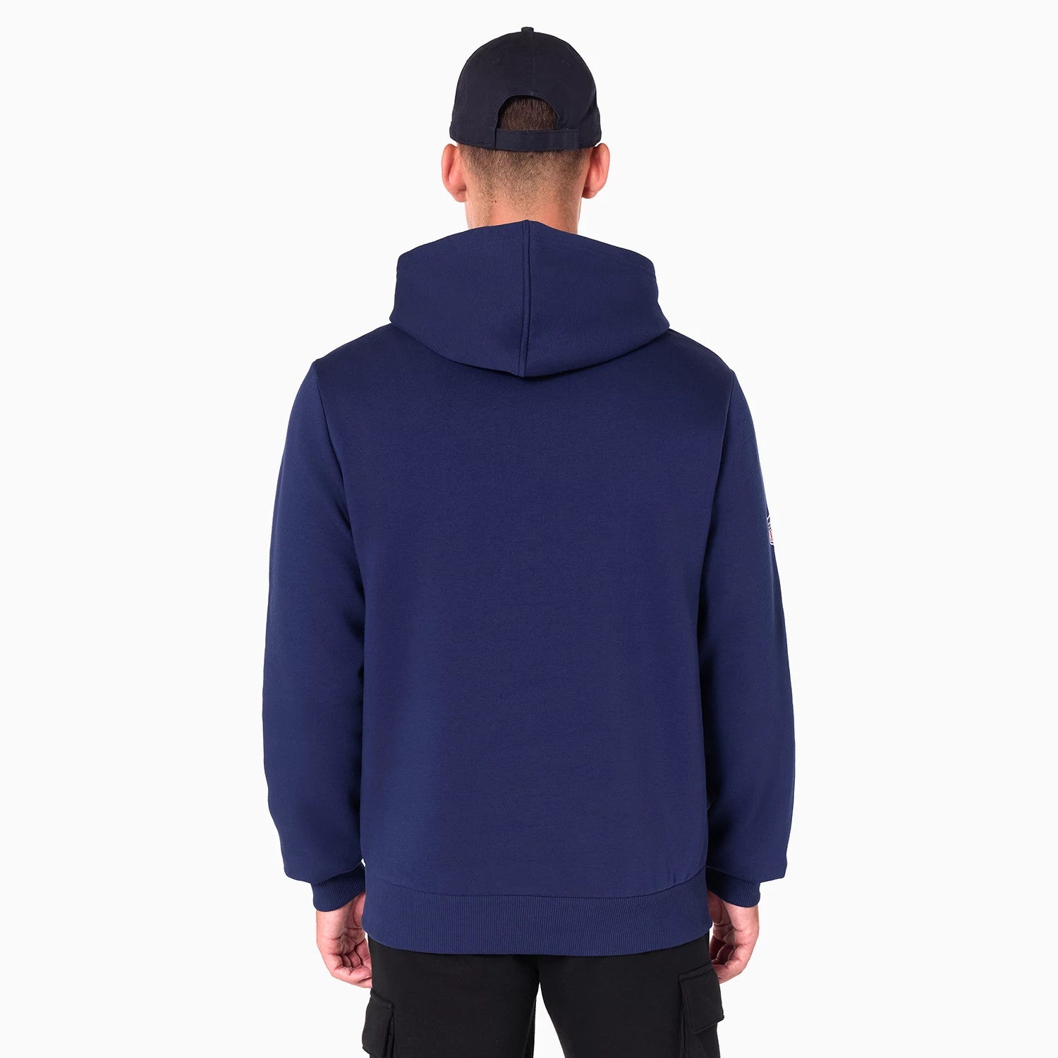 The Male model is wearing Tennessee Titans NFL Navy Pullover Hoodie 2