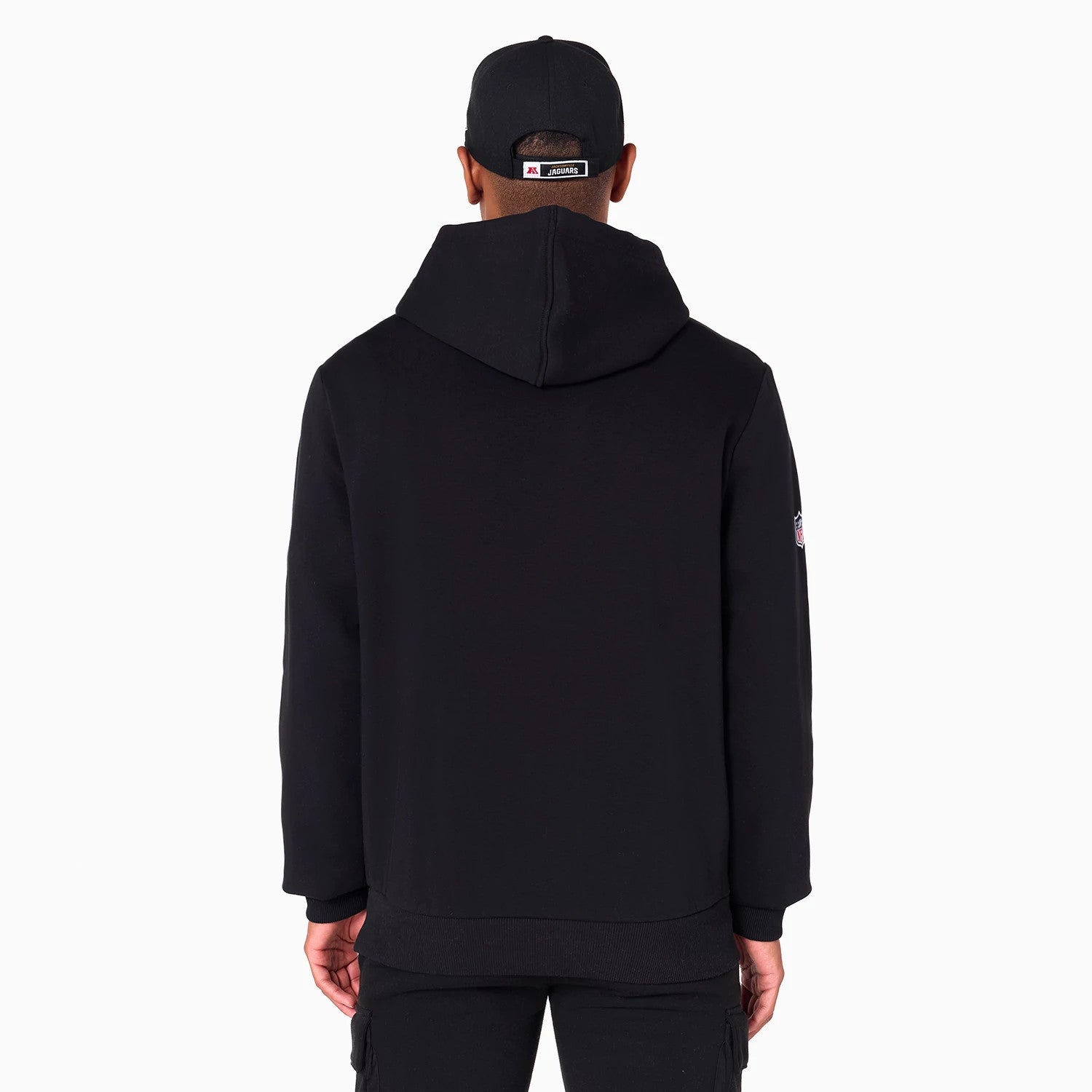 The Male model is wearing Jacksonville Jaguars NFL Black Pullover Hoodie 2