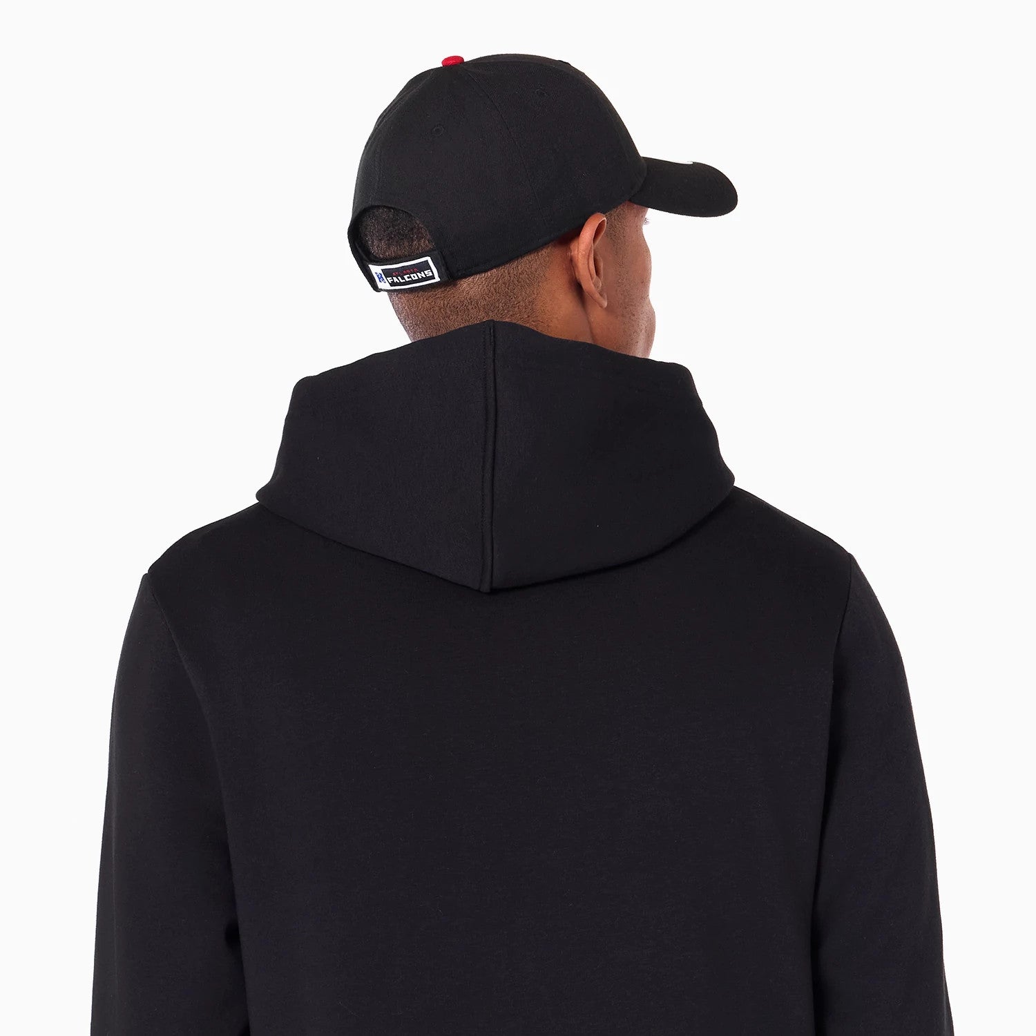 The Male model is wearing Atlanta Falcons NFL Black Pullover Hoodie 3