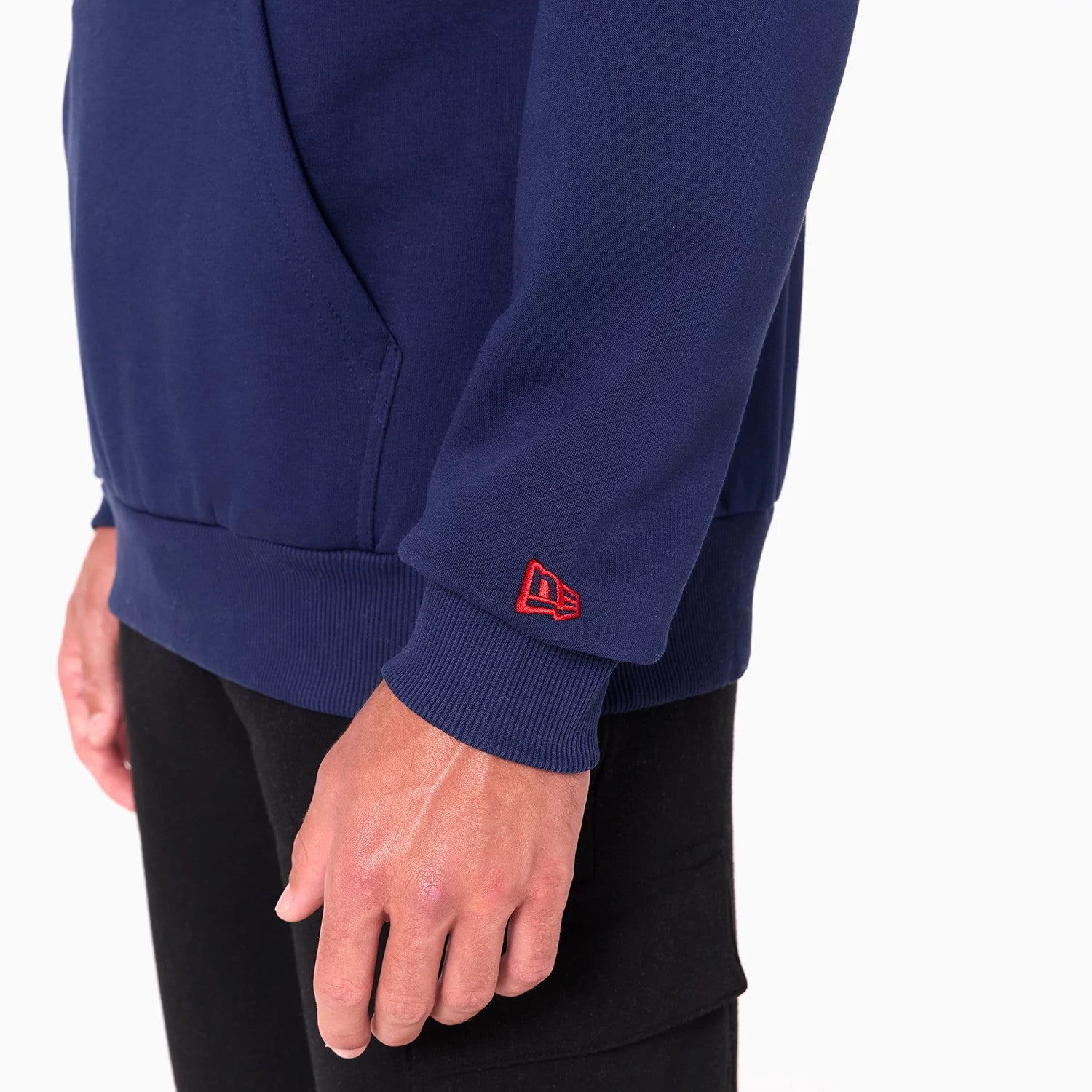 The Male model is wearing Houston Texans NFL Navy Pullover Hoodie 4