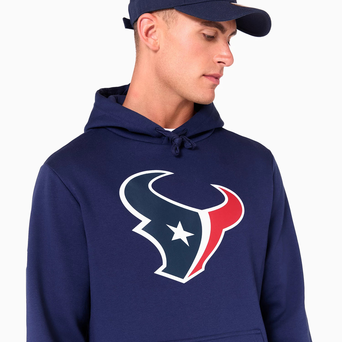 The Male model is wearing Houston Texans NFL Navy Pullover Hoodie 6
