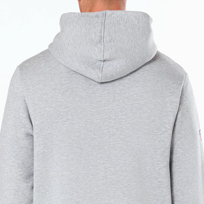 New Era Detroit Lions NFL Grey Pullover Hoodie, rear view showing the plain grey fabric with the attached hood resting flat and covering the shoulders, the back seams centred and running down towards the waistband.