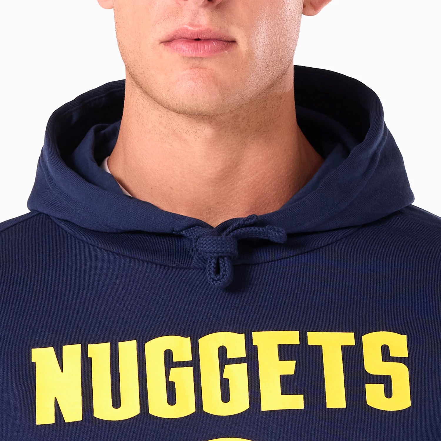 The Male model is wearing Denver Nuggets NBA Navy Pullover Hoodie 3