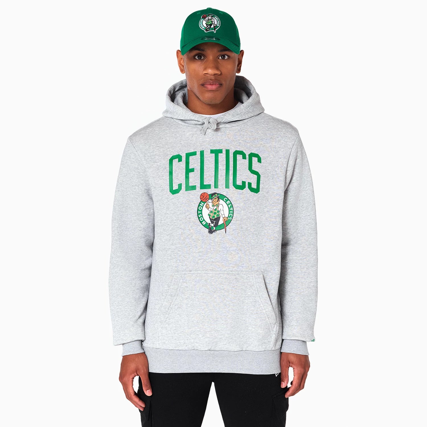 The Male model is wearing Boston Celtics NBA Grey Pullover Hoodie 1