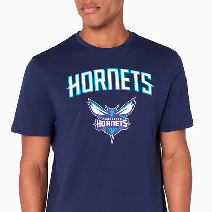 The Male model is wearing Charlotte Hornets NBA Navy T-Shirt 2