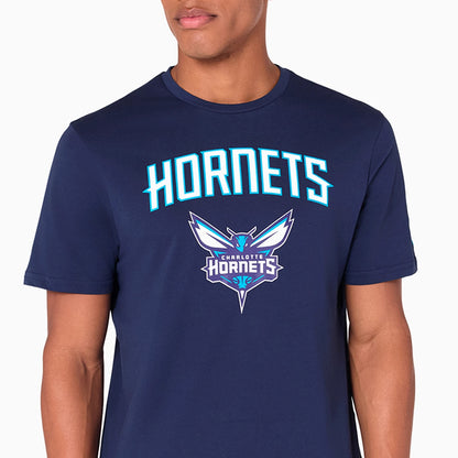 The Male model is wearing Charlotte Hornets NBA Navy T-Shirt 2