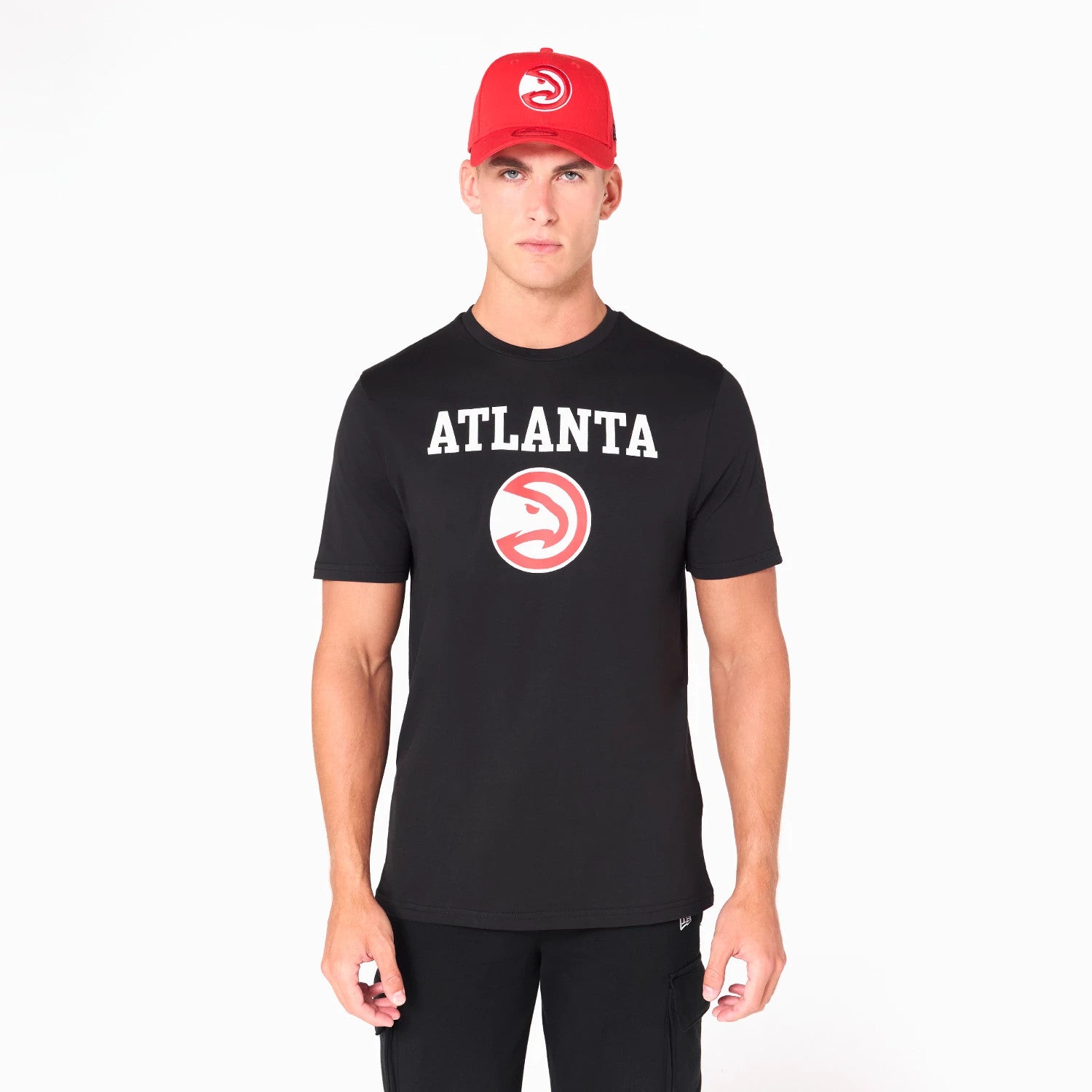 The Male model is wearing Atlanta Hawks NBA Black T-Shirt 1