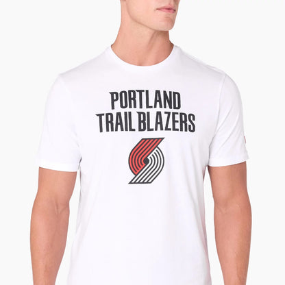 The Male model is wearing Portland Trail Blazers NBA White T-Shirt 2