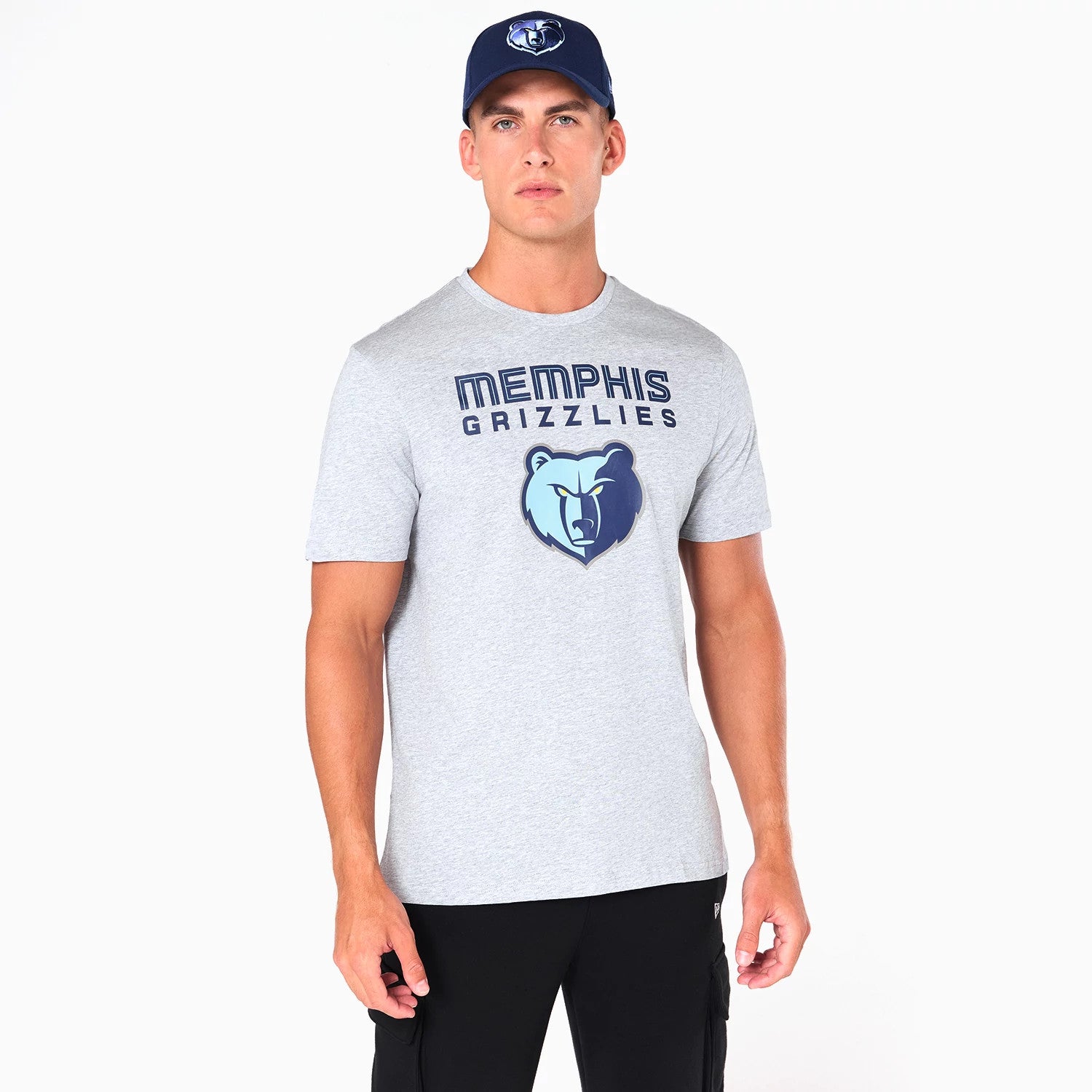 The Male model is wearing Memphis Grizzlies NBA Grey T-Shirt 1