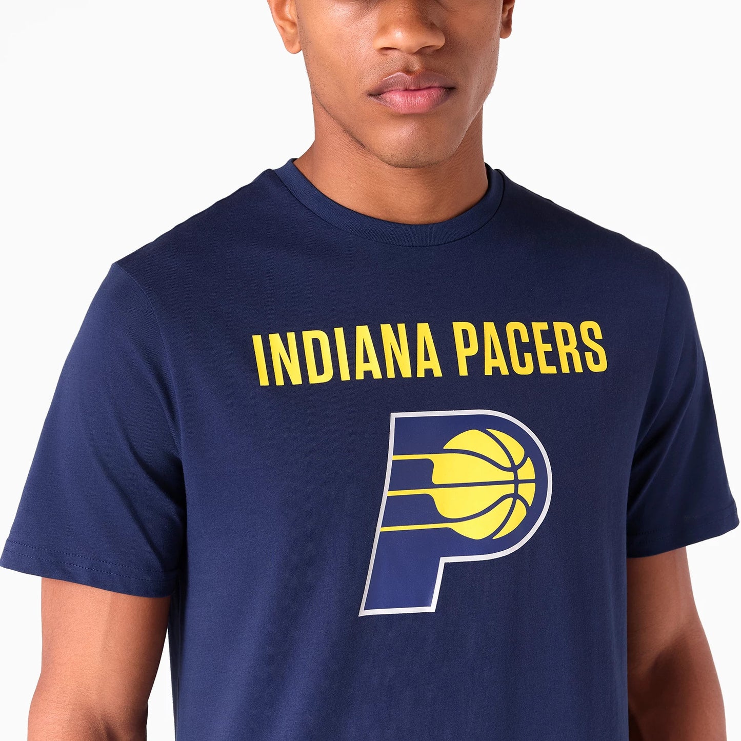 The Male model is wearing Indiana Pacers Graphic NBA Navy T-Shirt 2