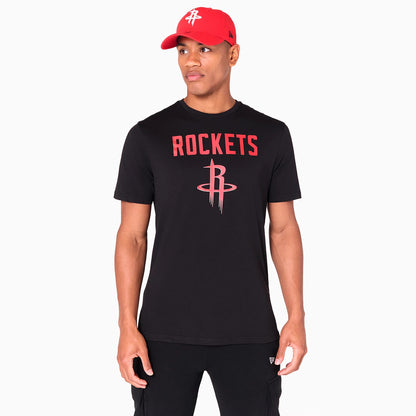 The Male model is wearing Houston Rockets NBA Black T-Shirt 1