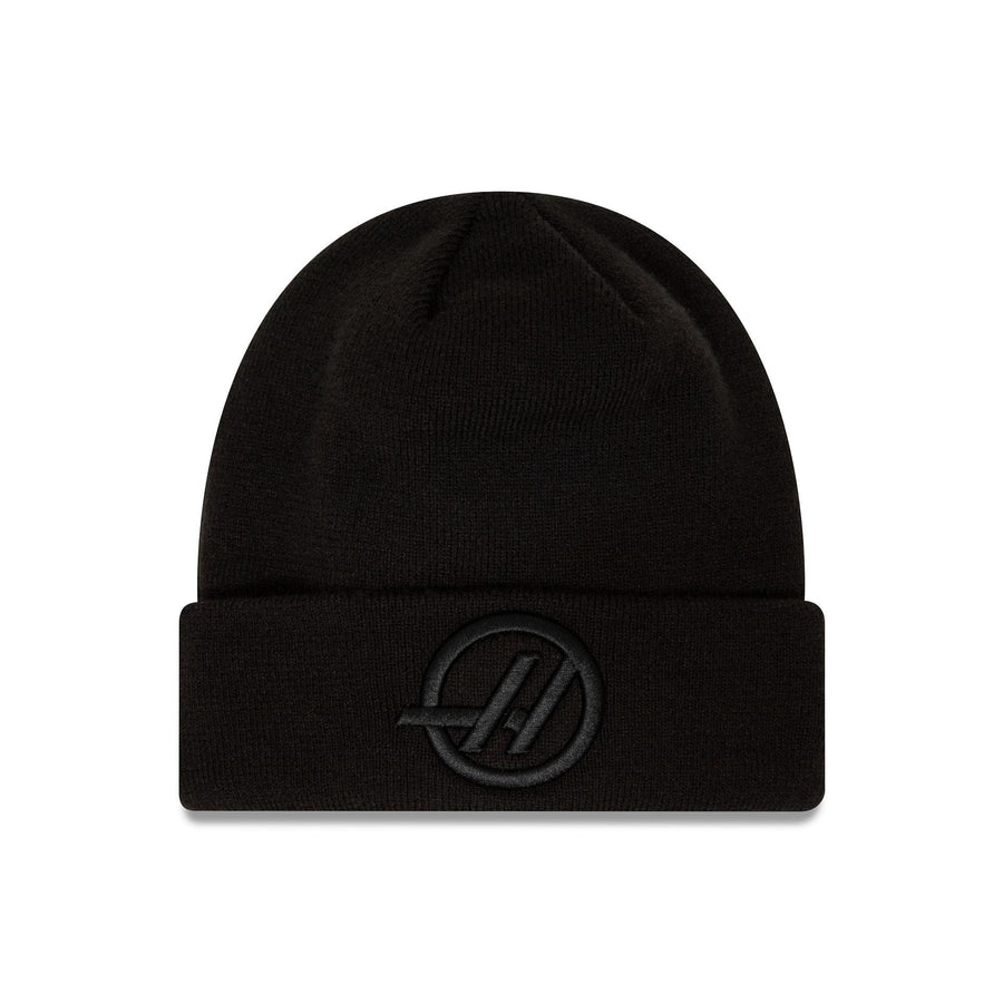 This is a Haas Formula 1 Essential Black Cuff Knit Beanie Hat 1