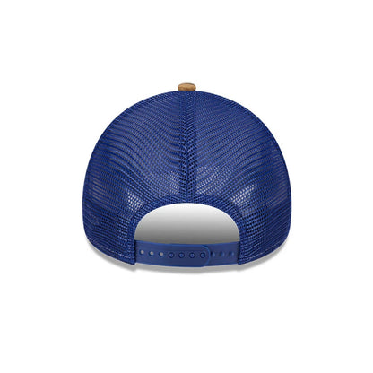 Pictured is this MLB Realtree Camo LA Dodgers 9FORTY A-Frame Trucker Adjustable cap in dark blue. 7