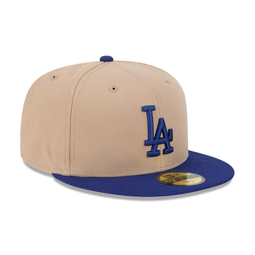Pictured is this MLB Evergreen LA Dodgers 59FIFTY Fitted cap in light beige. 4
