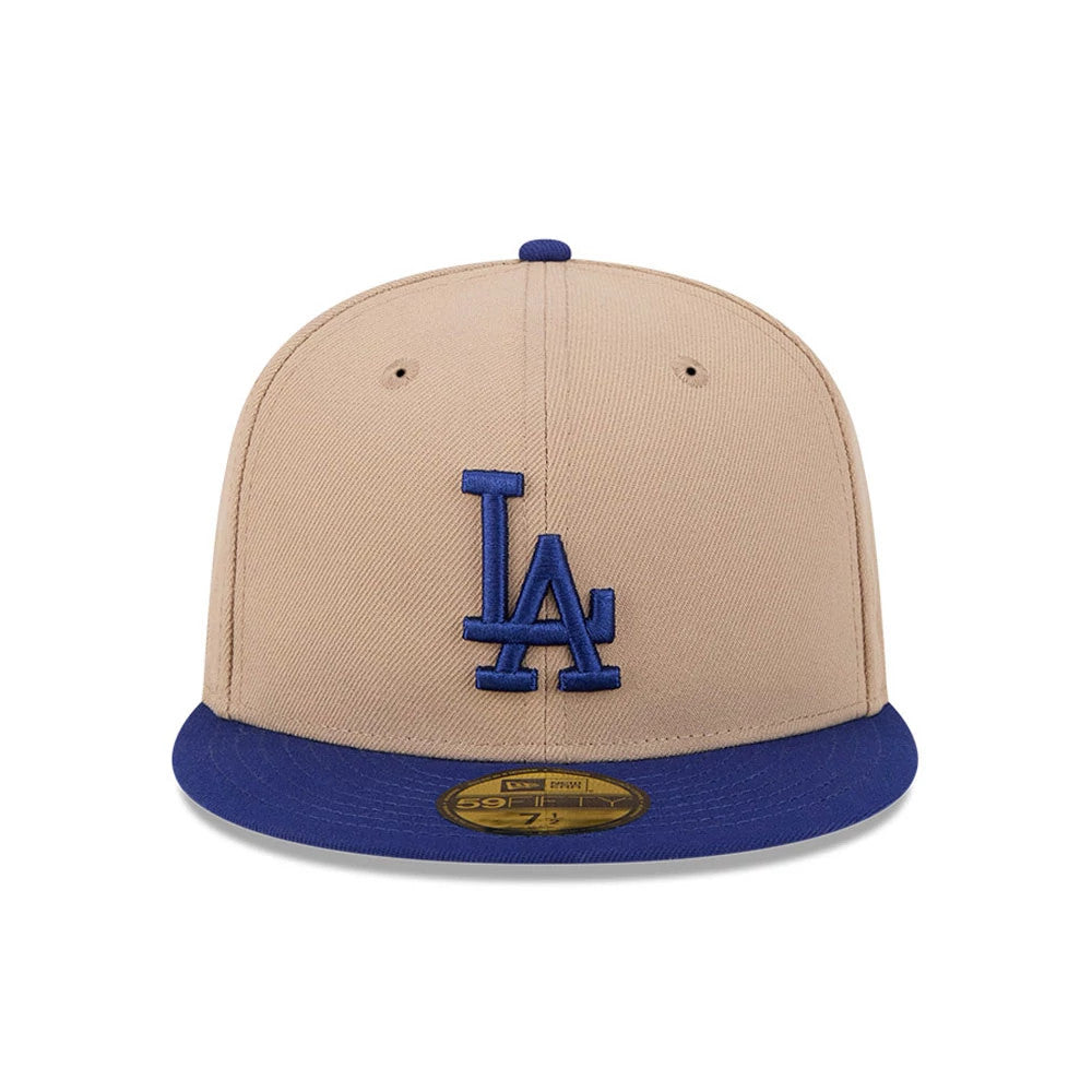 Pictured is this MLB Evergreen LA Dodgers 59FIFTY Fitted cap in light beige. 3