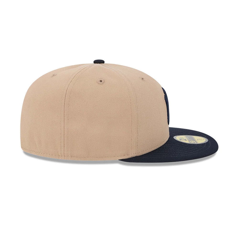 Pictured is this MLB Evergreen New York Yankees 59FIFTY Fitted cap in light beige. 6