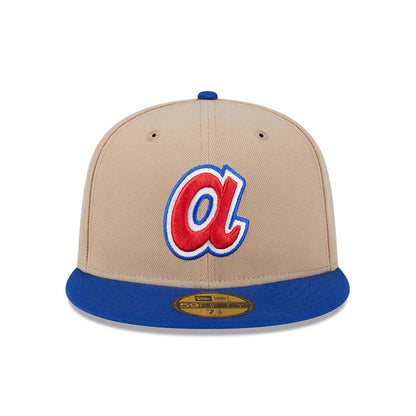 Pictured is this MLB Evergreen Atlanta Braves 59FIFTY Fitted cap in light beige. 3