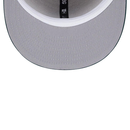 Pictured is this MLB Evergreen Athletics 59FIFTY Fitted cap in light beige. 2