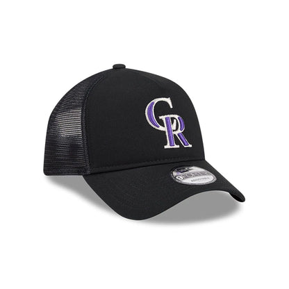 Pictured is this MLB Evergreen Colorado Rockies 9FORTY A-Frame cap in black. 3