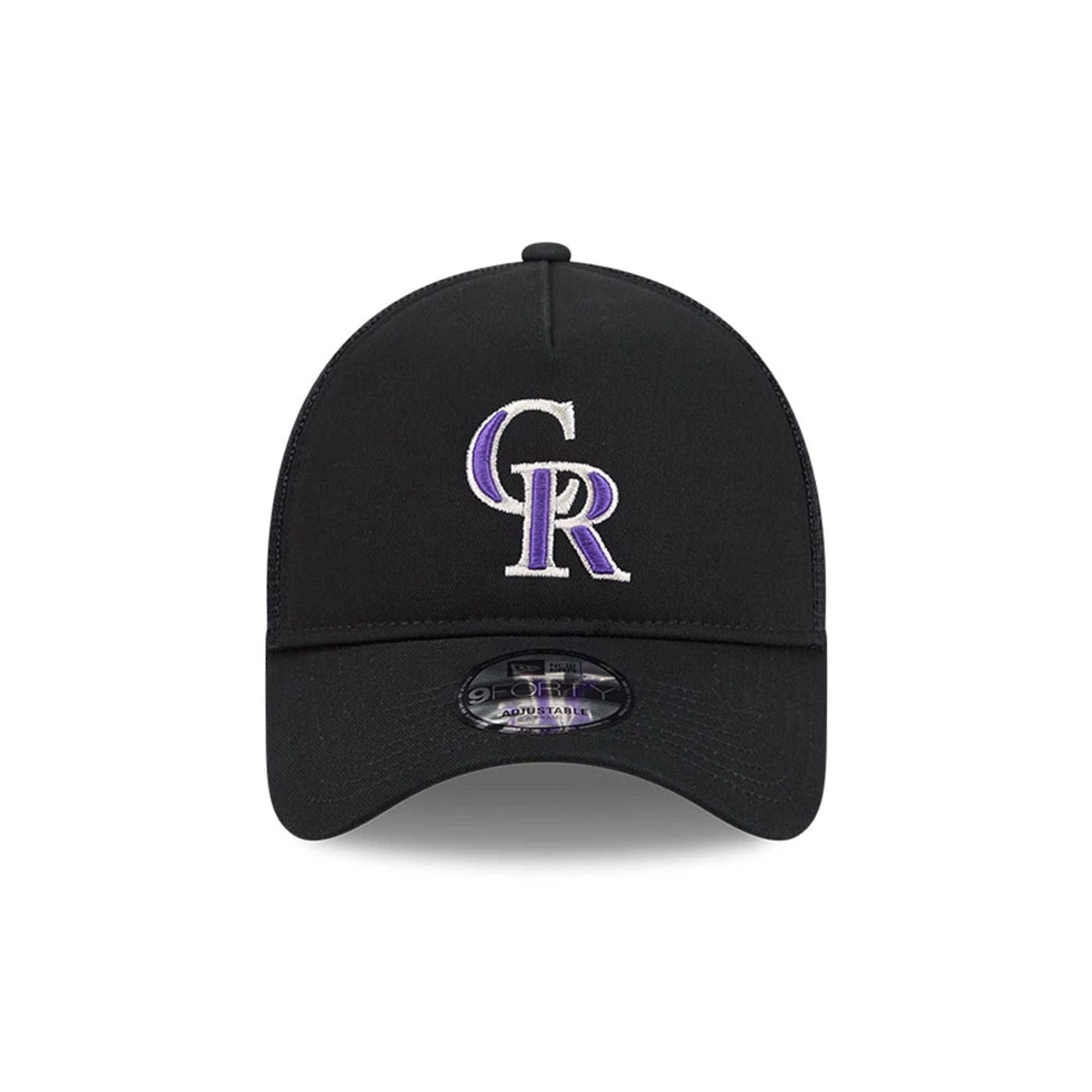 Pictured is this MLB Evergreen Colorado Rockies 9FORTY A-Frame cap in black. 2