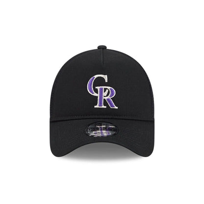 Pictured is this MLB Evergreen Colorado Rockies 9FORTY A-Frame cap in black. 2