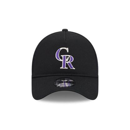 Pictured is this MLB Evergreen Colorado Rockies 9FORTY A-Frame cap in black. 2