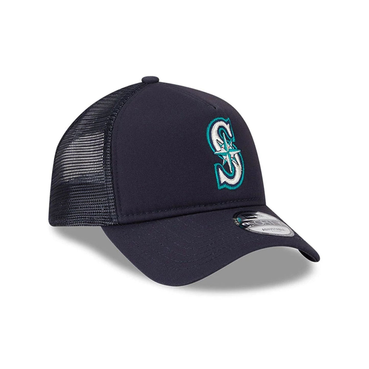 Pictured is this MLB Evergreen Seattle Mariners 9FORTY A-Frame cap in navy. 3