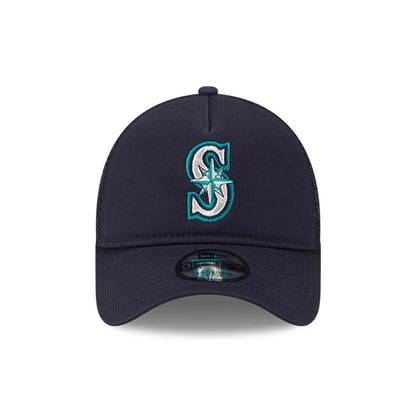 Pictured is this MLB Evergreen Seattle Mariners 9FORTY A-Frame cap in navy. 2