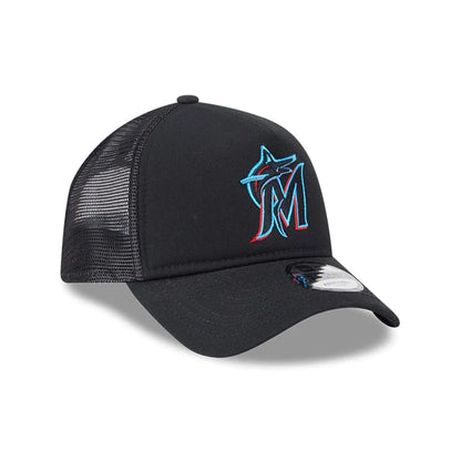Pictured is this MLB Evergreen Miami Marlins 9FORTY A-Frame cap in black. 3