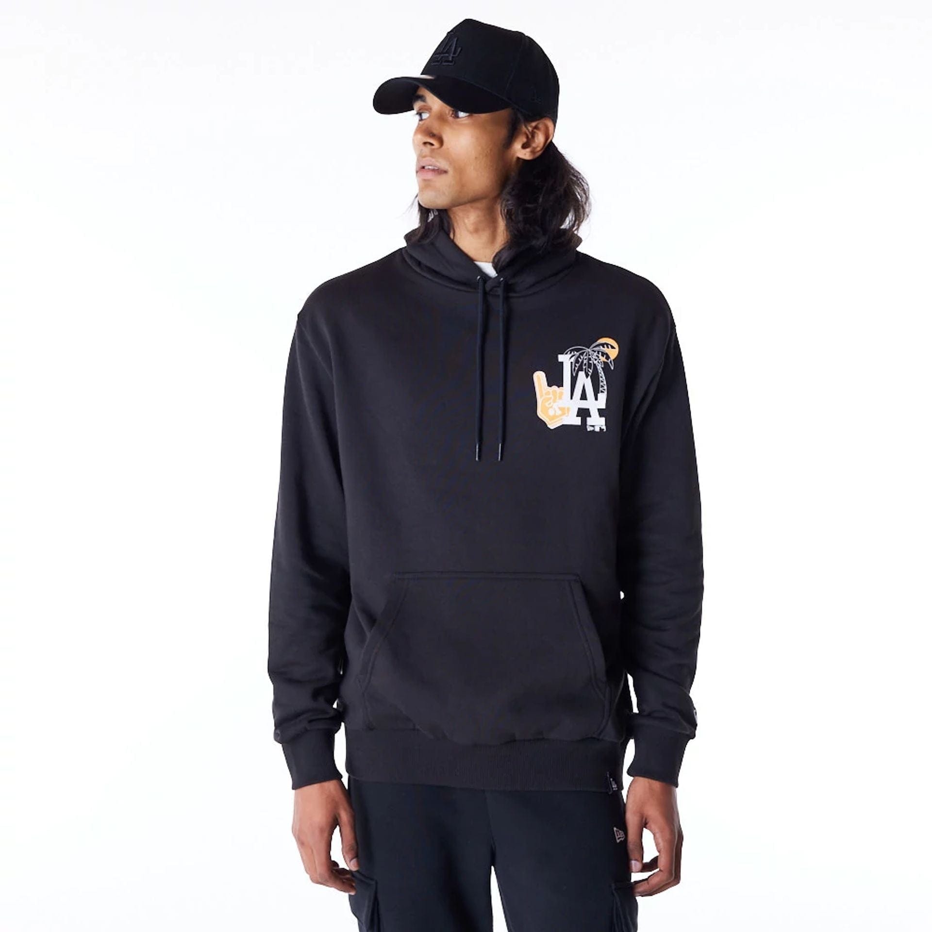 LA Dodgers MLB Graphic Black Oversized Pullover Hoodie