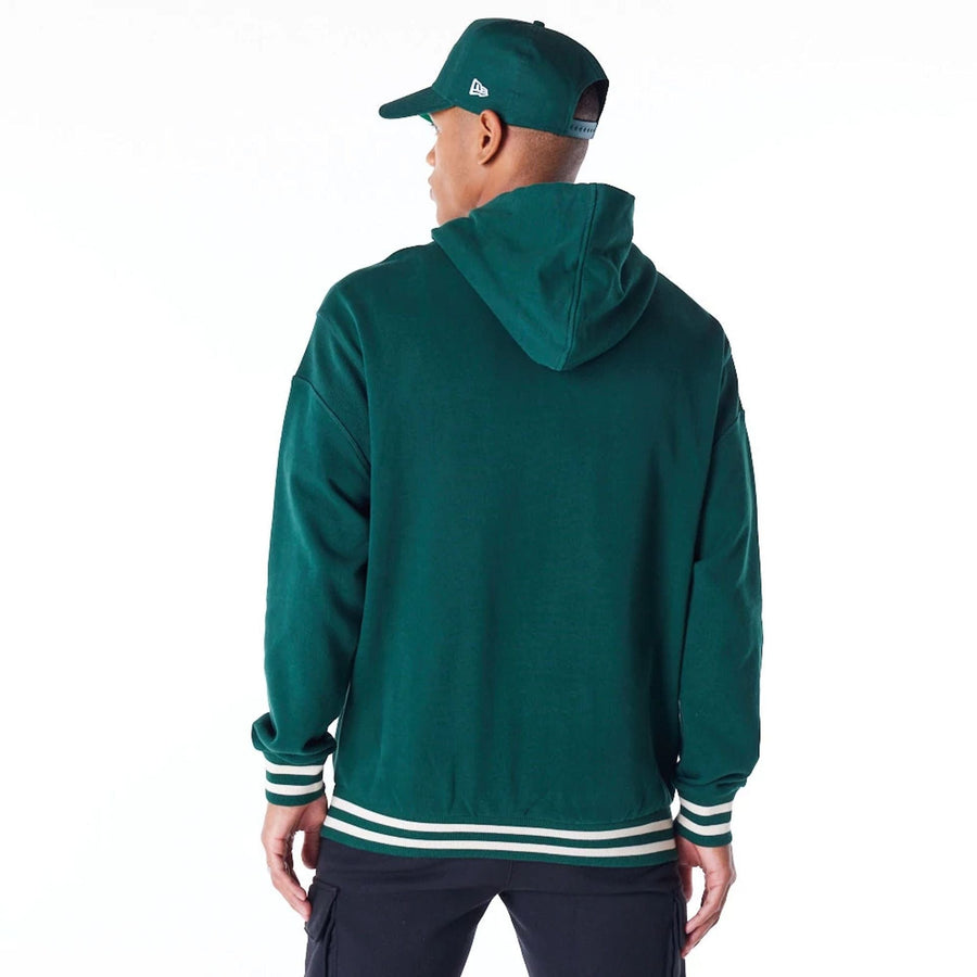 The Male model is wearing Oakland Athletics MLB Rib Infill Dark Green Oversized Pullover Hoodie 3