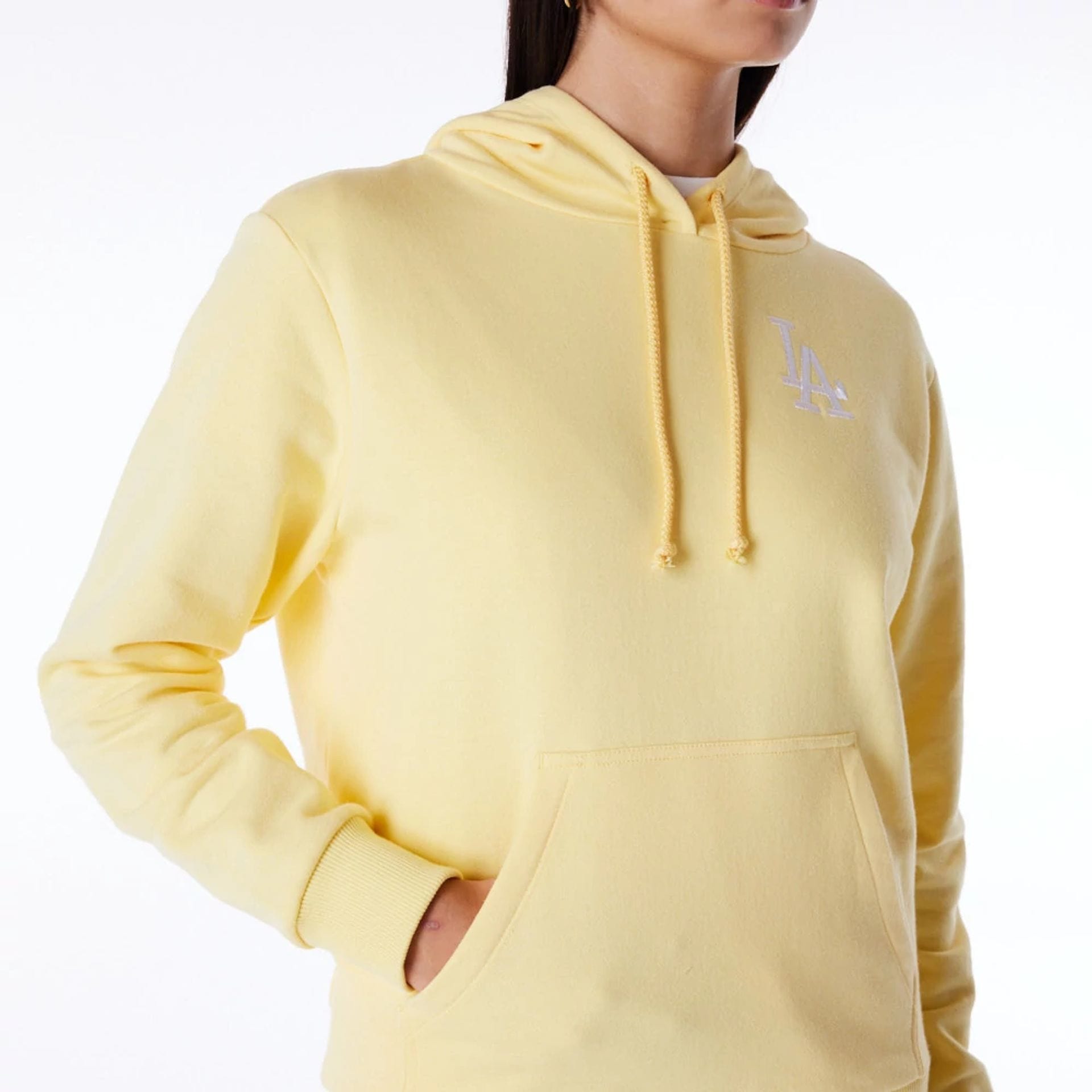 LA Dodgers Womens MLB League Essential Pastel Yellow Pullover Hoodie